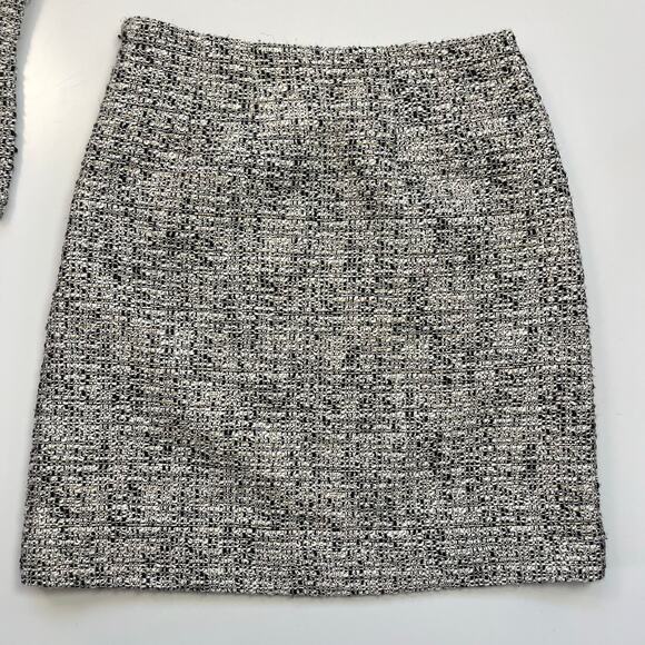 LOFT‎ Fringe Tweed Pocket Tee and Pencil Skirt XXSP Black White Cropped Shirt - Picture 7 of 13